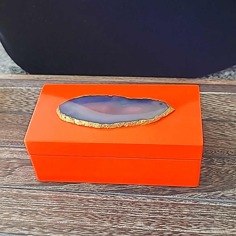 Home Decor Storage Office Jewelry Box Coral w/ Blue Agate slices